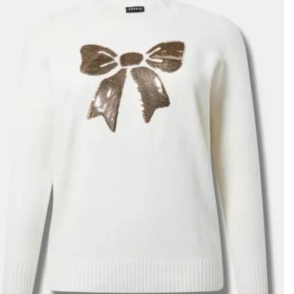 Torrid Bow Sequin Vegan Cashmere Sweater 0 L 12 NWT